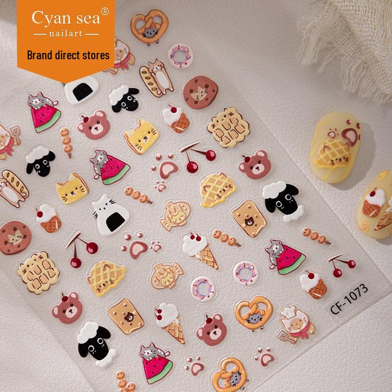 Cyansea 3D Cartoon Dessert Kitten & Lamb Nail Art & Phone Stickers