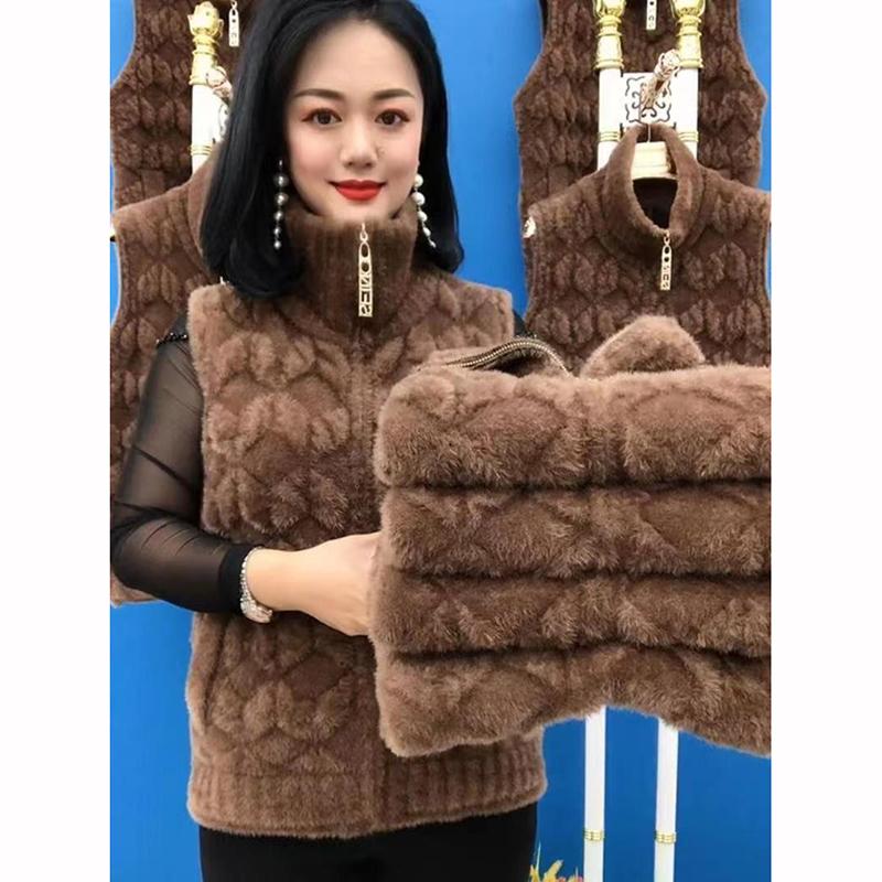 Winter Vest Women's Velvet Warm Zipper Sweater Coat Velvet Middle Aged Old Mother Vest Jacket