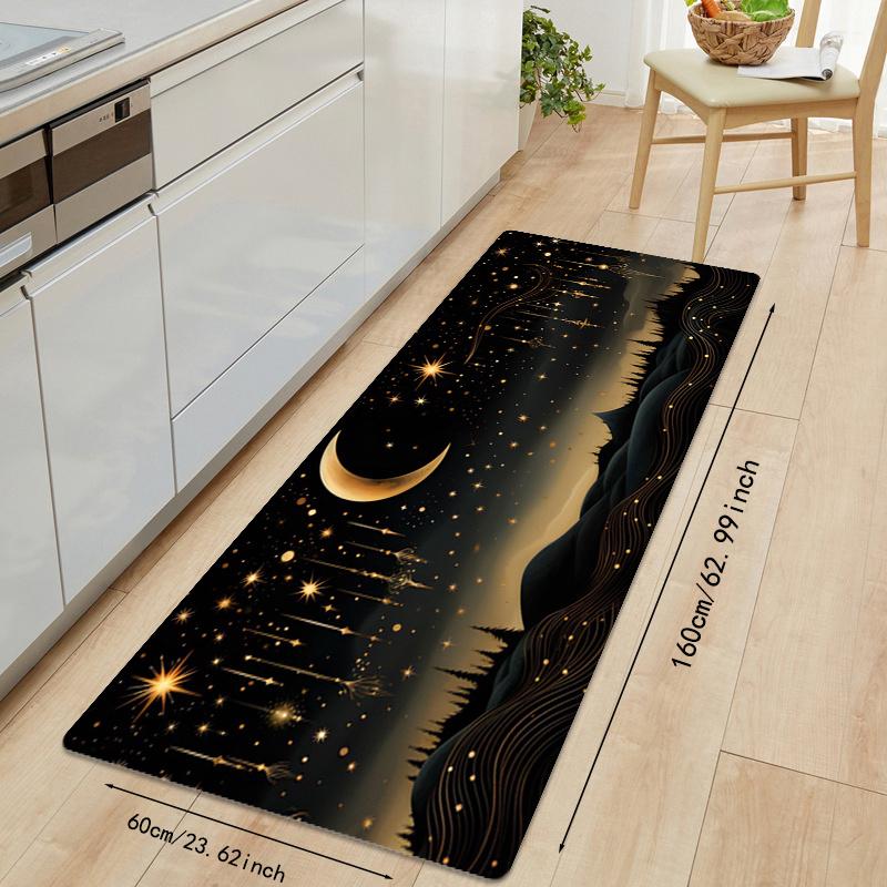 Mystical Starry Sky Crescent Moon Area Rug, Non-Slip Machine Washable Floor Mat for Entryway Living Room Laundry Home Decor