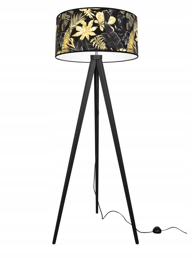 Floor Lamp Tripod Lampshade Golden Flowers Led