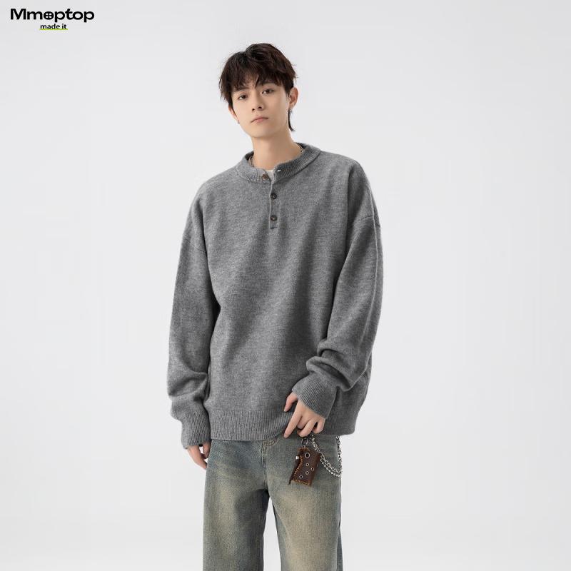 MMOPTOP Men's Retro Henley Neck Knit Sweater