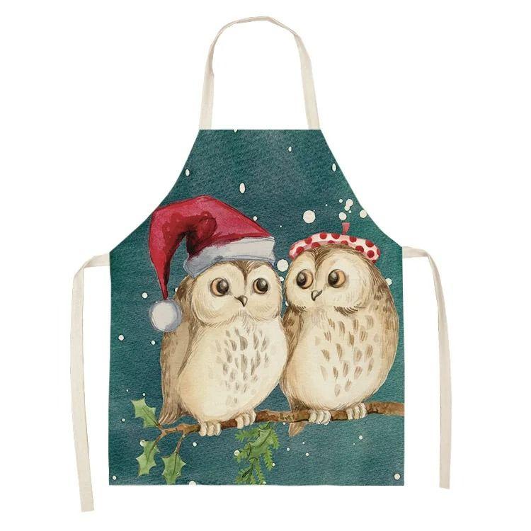 Colorful Owl Pattern Fashionable Ins Style Apron Adult Sleeveless Kitchen Home Baking Waist Bib