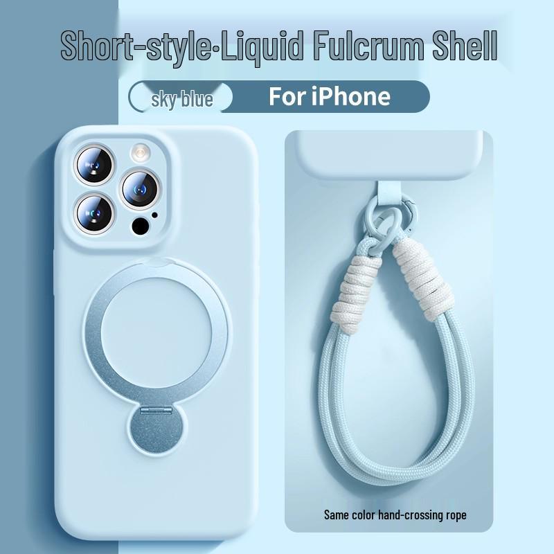 Liquid Silicone iPhone 16 Case with Rotating Stand, Magnetic Lanyard, Anti-Fall, for Apple 15 Pro Max