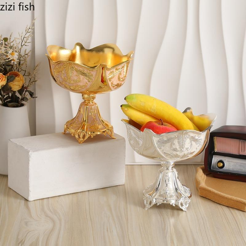 Vintage High Footed Fruit Plate Ornament Dessert Bowl Goblet Ice Cream Bowl Pastry Plate Snack Bowls Dim Sum Dish Candy Tray