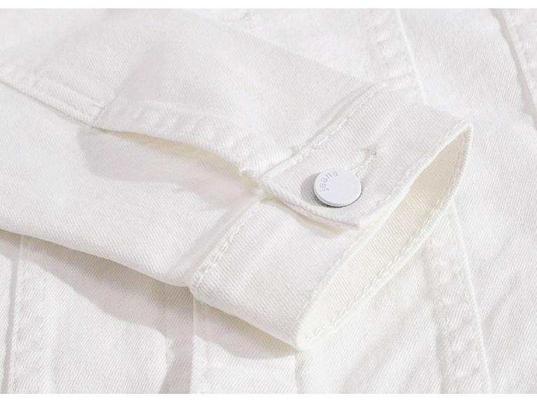 Men's Slim Fit White Washed Denim Jacket - Trendy Korean Style Long Sleeve Outerwear