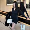 Adjustable Slim-Fit Minimalist Long-Sleeve Jumpsuit with Half-Open Collar & High Waist for Women
