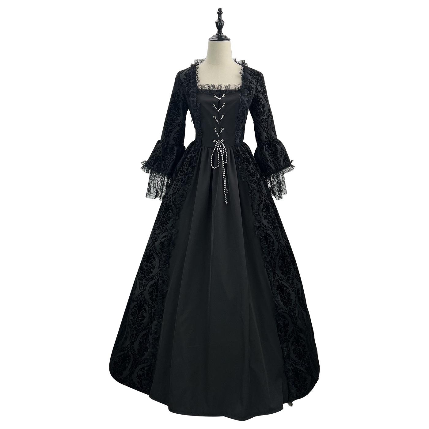 

Vintage Lace Patchwork Bell Sleeve Medieval Court Dress 5XL