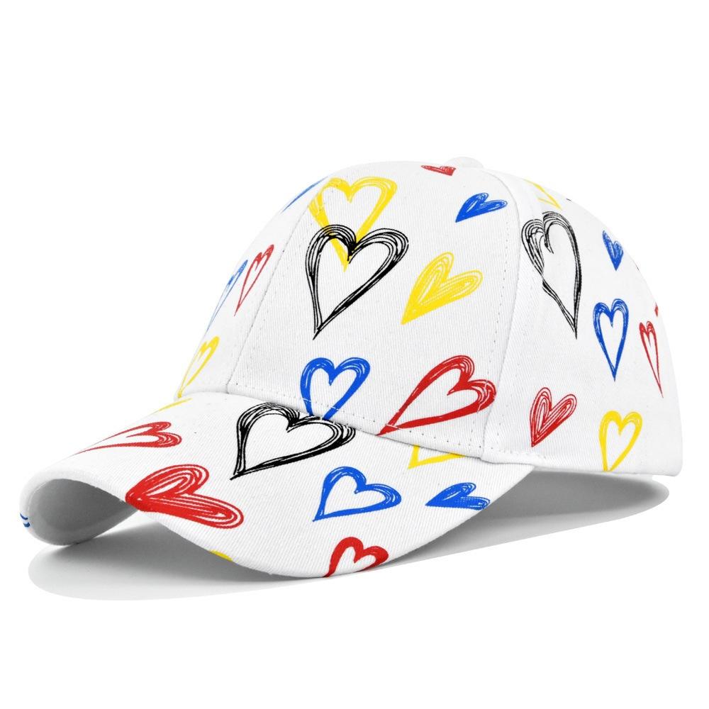 Casquette de baseball graffiti casquette à visière plate en forme de cœur casquette de baseball personnalisée graffiti casquette à visière large visière courbée casquette à visière plate adjustable