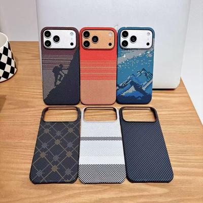 Compatible Apple 17 Promax iPhone 13-16 Carbon Fiber Texture Magnetic Hard Half-Cover Case