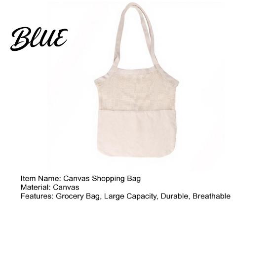 Breathable Shopping Bag Canvas Bag Mesh Splicing Design with Reinforced Picnic Carry Straps Grocery Tote for Fruits Vegetables Bread Snacks Strap