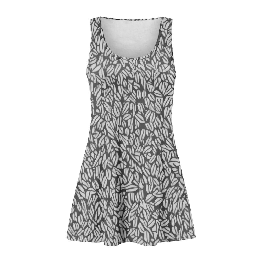 Women's Summer Leaf Print Fashion Casual Square Neck Sleeveless Dress With Pockets