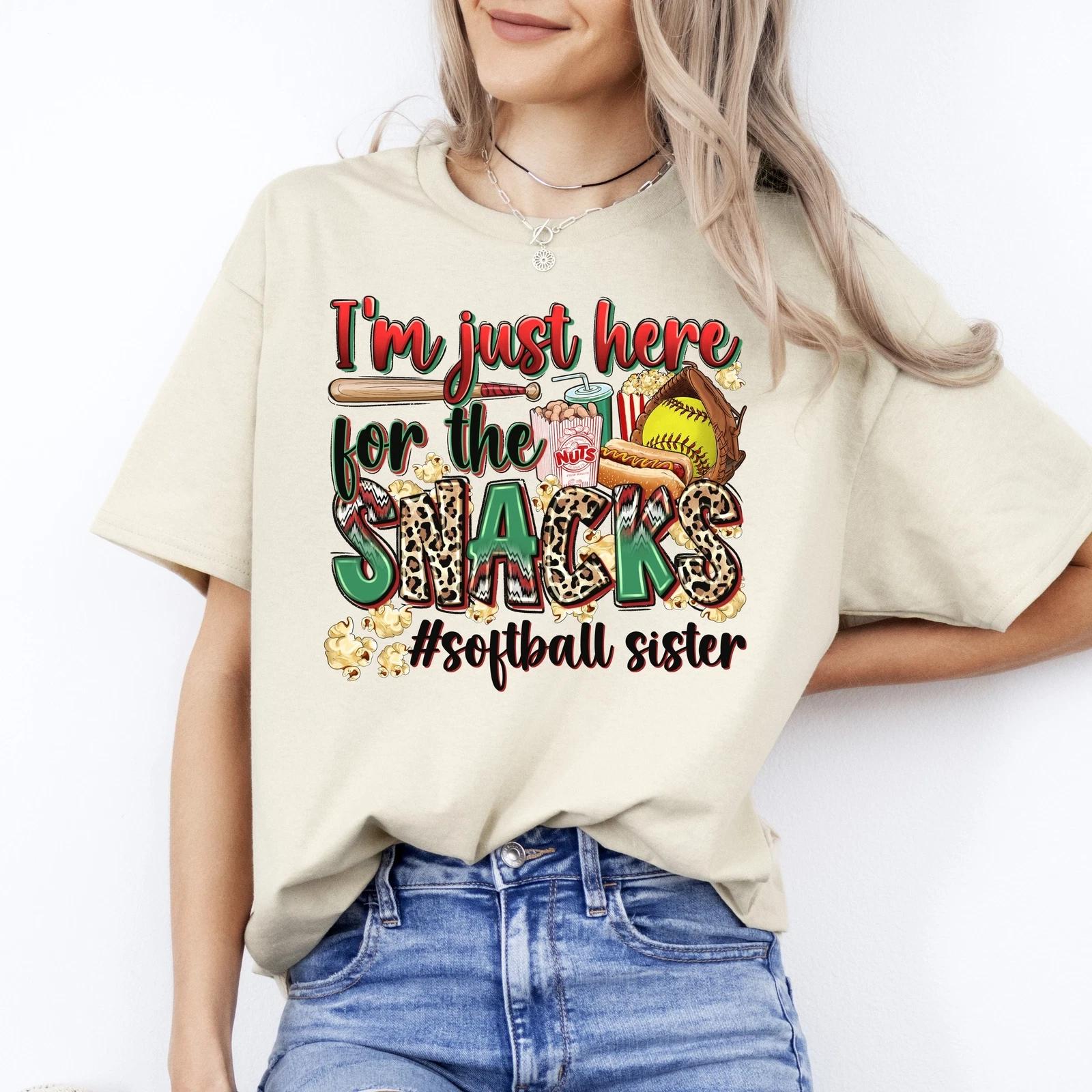 Softball sister T-Shirt Softball cheer I m just here for the snacks Unisex Tee S M