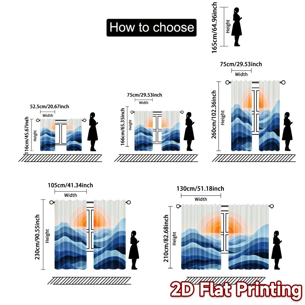 2pcs   2D FLAT PRINTING Curtains (Without Rod) Sunrise Waves Popular Curtain Versatile Polyester Curtains Gifts Suitable for