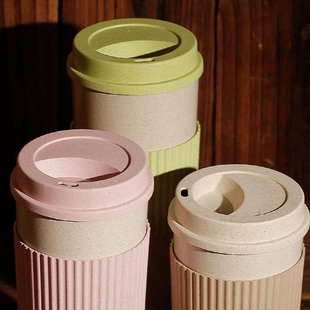 Camping Novelty with Lid Creative Eco-friendly Wheat Straw Tea Cup Coffee Mug Drinkware Tumbler Cup
