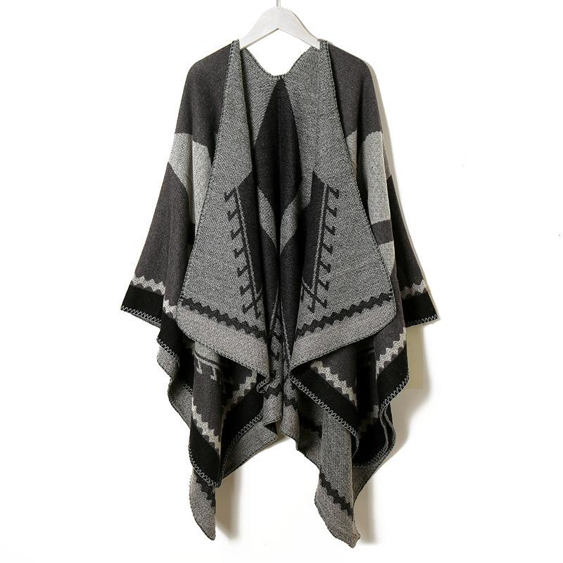 Thickened Split Shawl Fringed Scarf Women'S Knitted Cape Plaid Travel