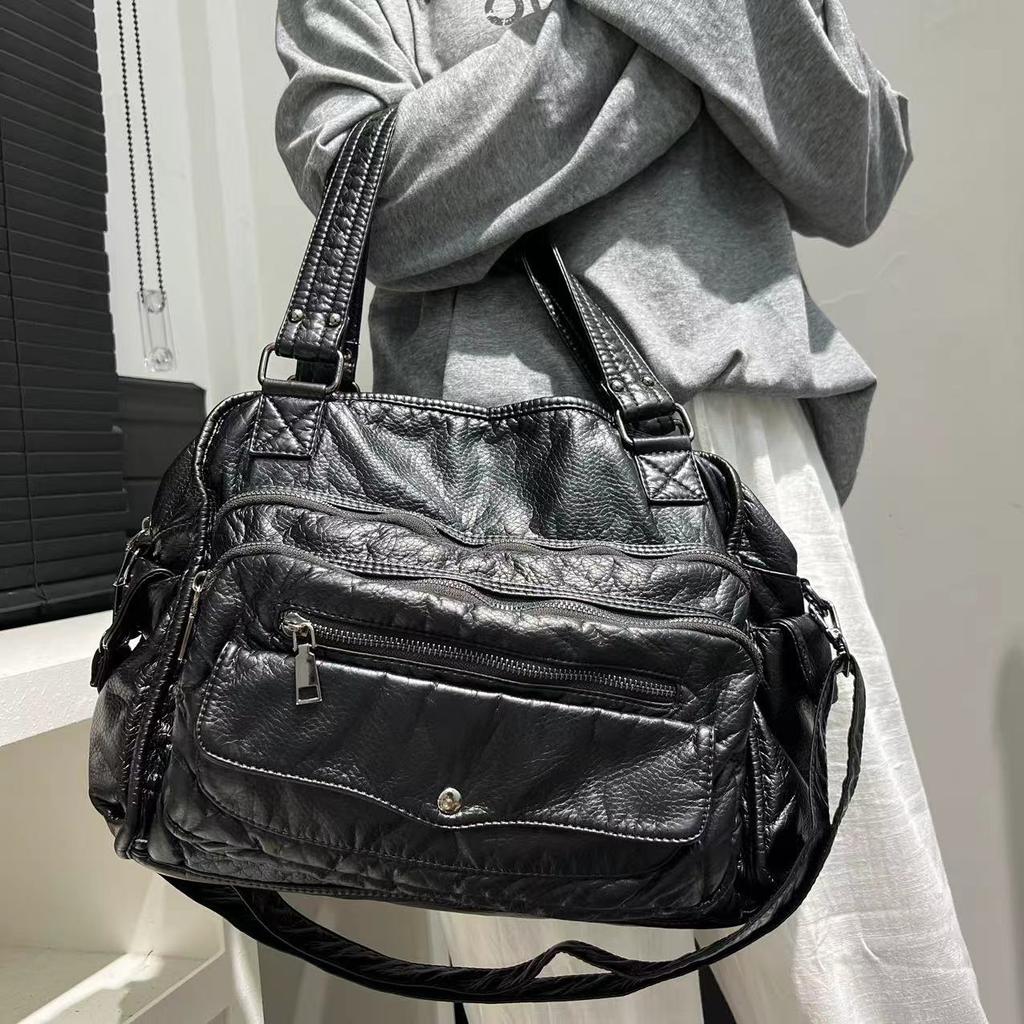 Women'S Front Pocket Tote Bag Large Capacity Wash Versatile Spice Girl Shoulder Bag