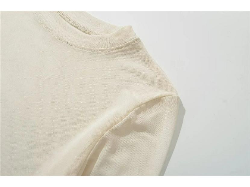 2024 Summer Mesh See-Through Round Neck Long Sleeve Bodysuit