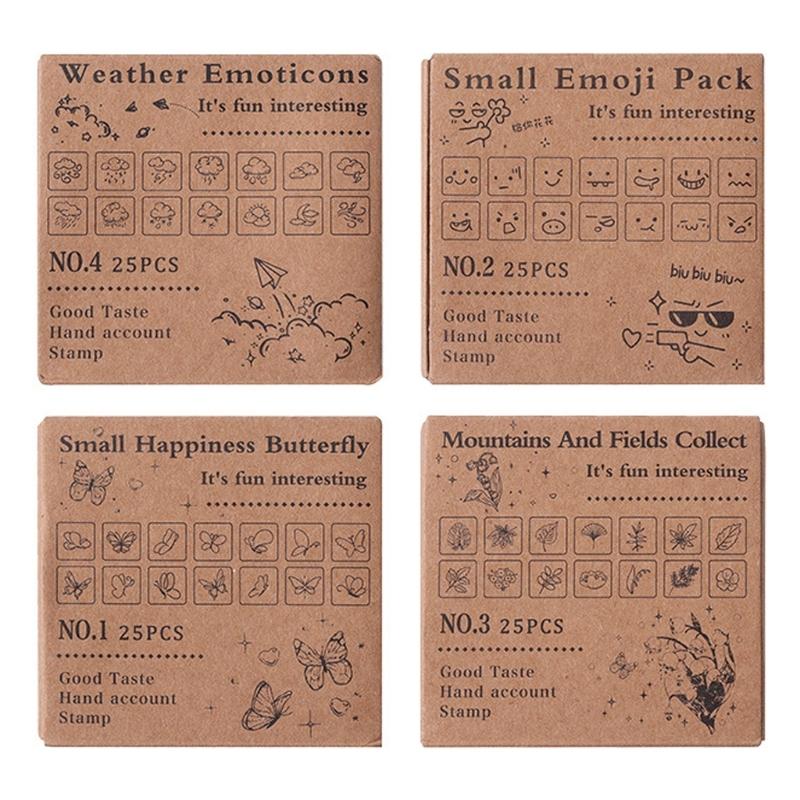 25Pcs Vintage Wood Stamp Flower Butterfly Themed Stamp for Scrapbooking Card Making Journal Photo Album and Packaging