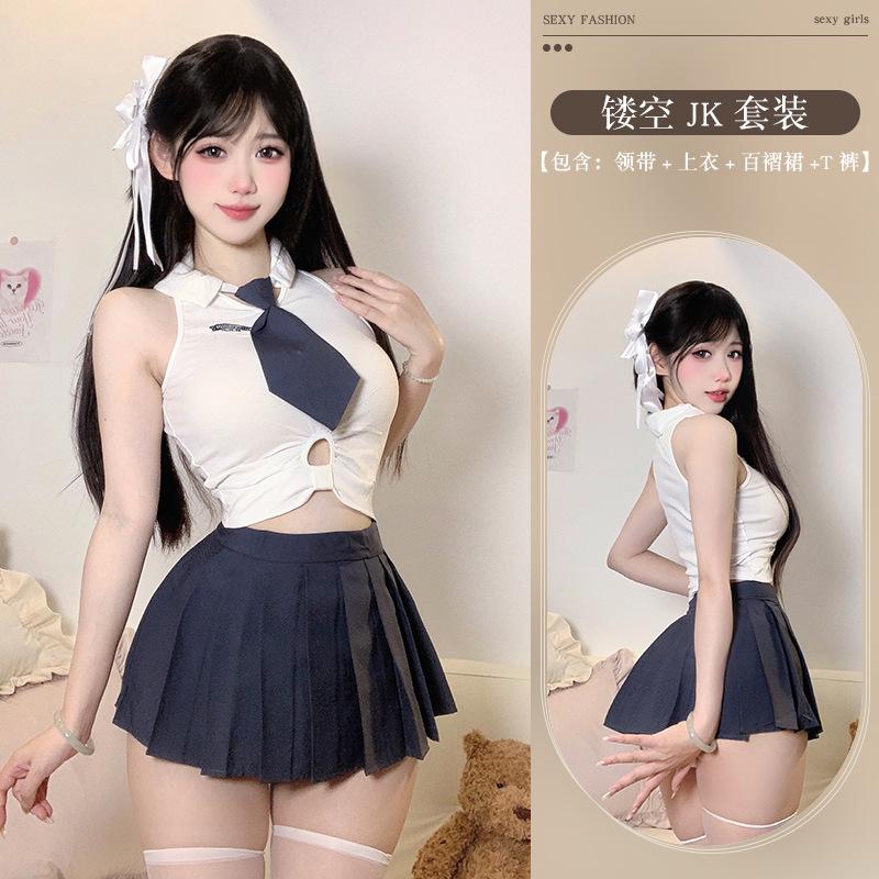 Sexy Underwear Sexy Female Student Wear College Style Pleated Skirt Temptation Waist Ultra Short Uniform Set