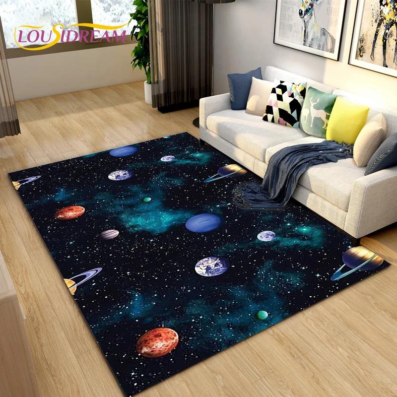 Cartoon Universe Starry Sky Planet Area Rug,Carpet Rug for Living Room Children's Bedroom,Kids Play Game Floor Mat,Anti-slip Mat