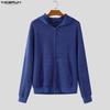 INCERUN Men Long Sleeve Zip-up Casual Hooded Rib Knitted Pullovers Sweatshirts