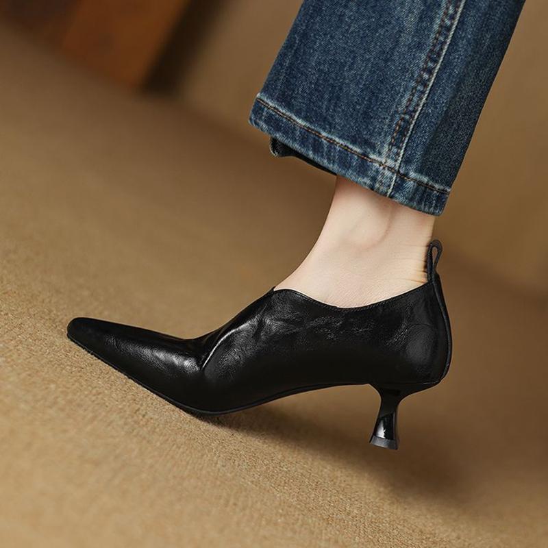 Fashion NEW Spring/Autumn Women Pumps Pointed Toe Kitten Heel Shoes Split Leather Shoes for Women Solid Slip-on High Heel Handmade Shoes