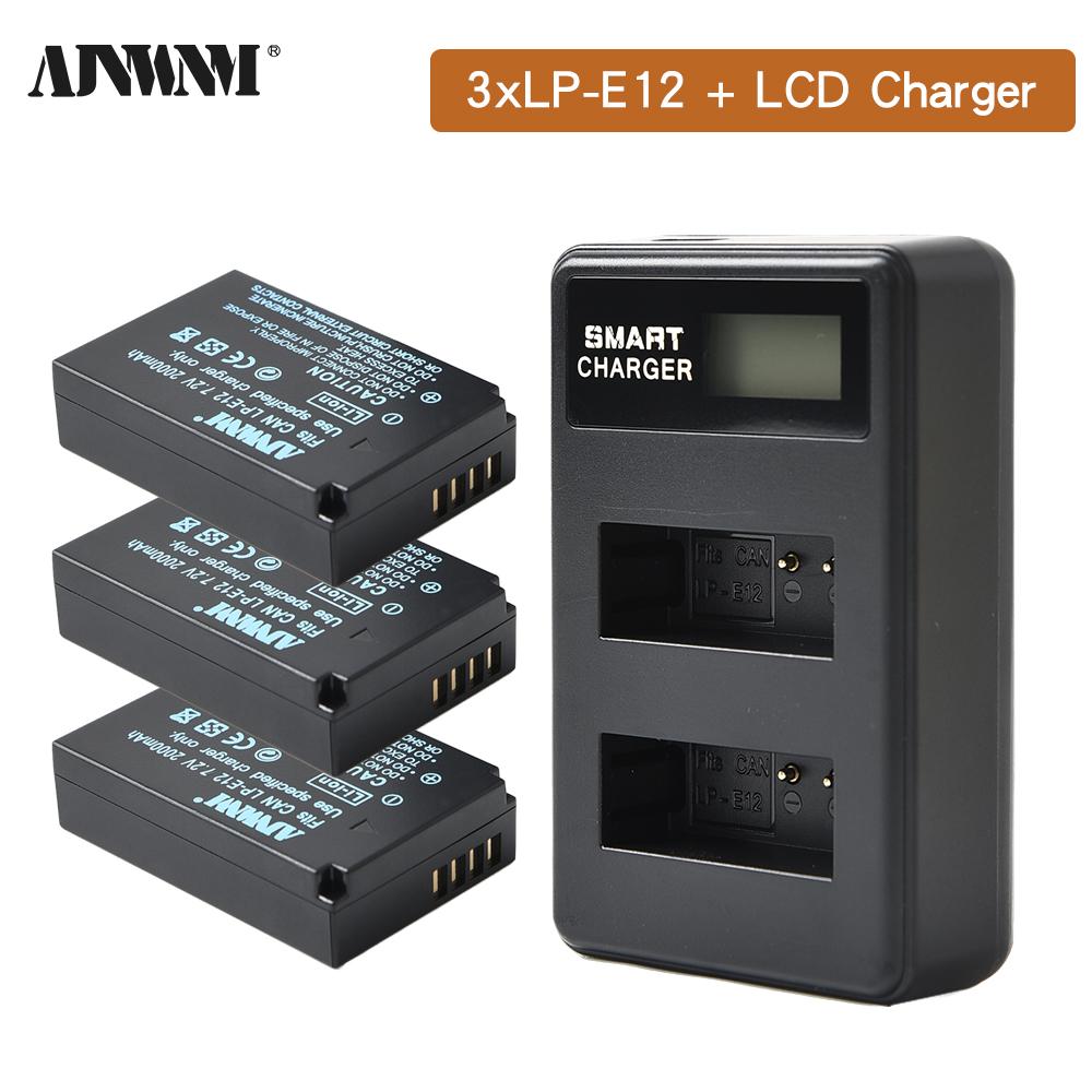 AJNWNM LP-E12 LP E12 LPE12 Li-ion Battery Set for Canon EOS M50, EOS M100,100D Kiss X7 Rebel SL1 Charger