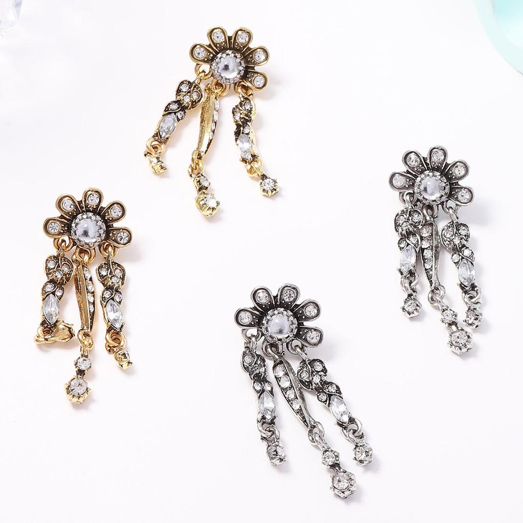 Light Luxury, Extravagant, Trendy Bohemian Style, Full of Diamonds, Fringed Flower Earrings, Dinner Party Atmosphere, Women's Earrings