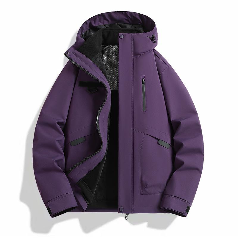 

Unisex 3-in-1 Mountaineering Windbreaker: Detachable, Fleece-Lined Winter Jacket for Outdoor Adventures. L