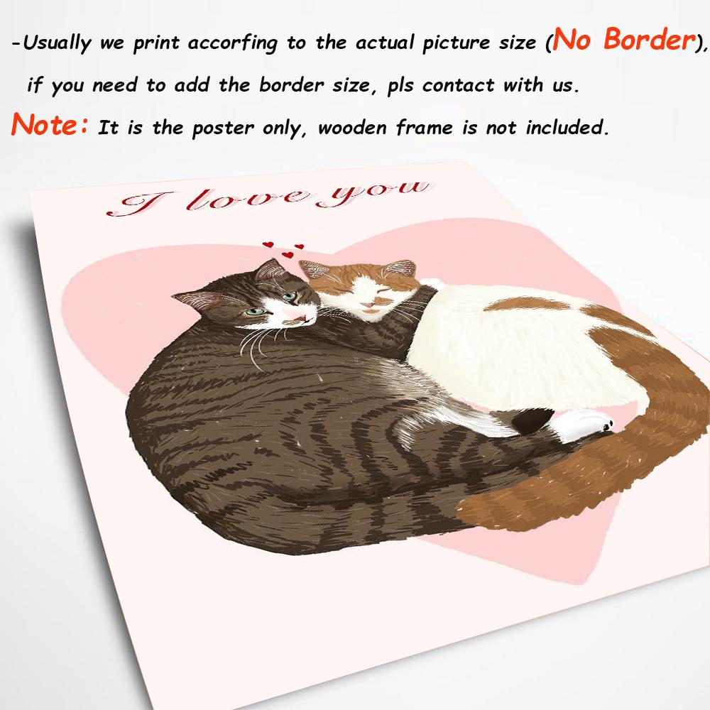 Valentinstag Geschenk Liebhaber Katzen Wandkunst Bilder Poster Drucke für Wohnzimmer Katzenpaar Hochzeitstag Leinwandmalerei