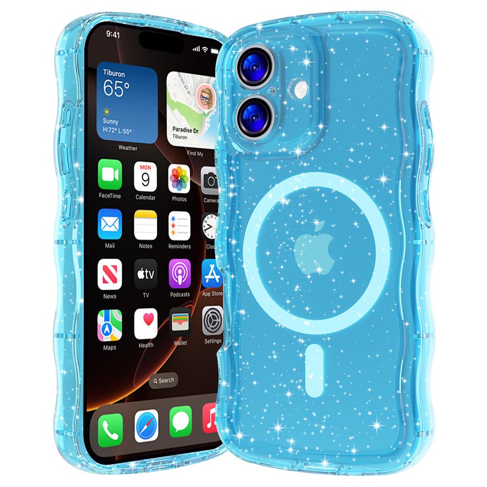 Custodia Magnetica Trasparente con Glitter Bling per iPhone 17 16 15 Pro Max Plus Antiurto Protettiva Morbida Sottile Ondulata per Copri Telefono Magsafe