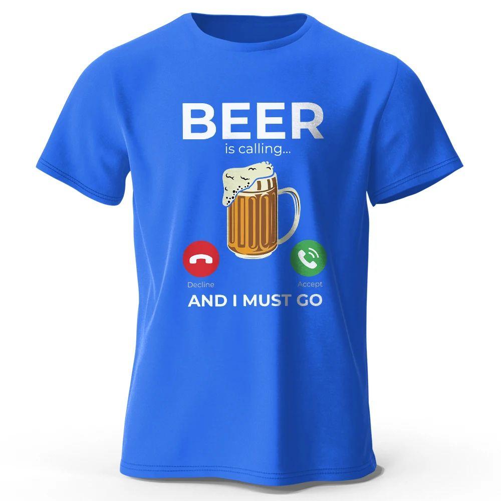 Beer Is Calling I Must Go Printed Mens Tshirt Cotton Funny Casual Pattern Mens Summer Top Cotton Shortsleeved Shirt XL