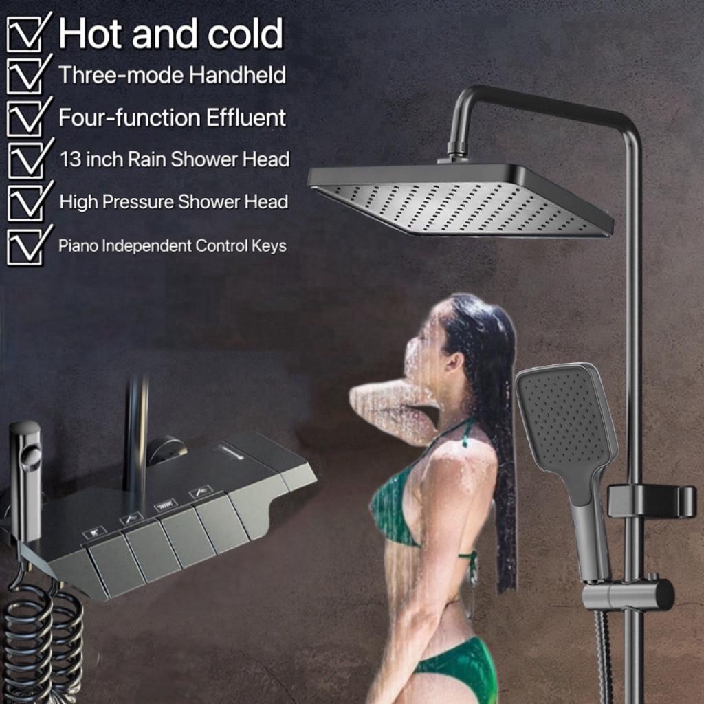 Bathroom Stainless Steel Water Heater Wall-mounted High-pressure Shower System Four-in-one Square Piano Key Shower Set