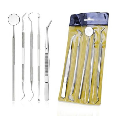 5 teil/satz Dental Spiegel Edelstahl Dental Zahnarzt Vorbereitet Werkzeug Set Sonde Zahn Pflege Kit Instrument Pinzette Hacke Sichel Scaler
