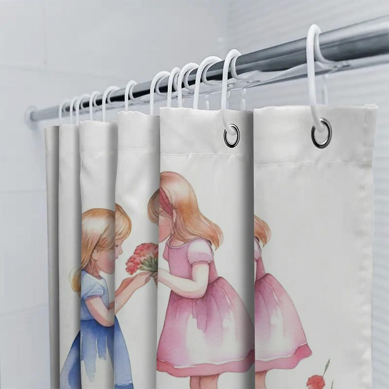 Charming Girls with Flowers Shower Curtain | Watercolor Art Bathroom Decor