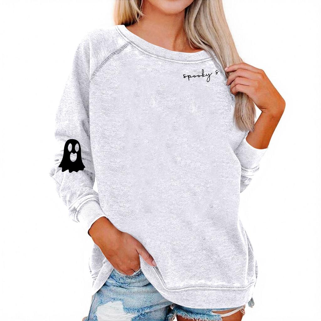 Women's Casual  Raglan O-neck Long Sleeve Halloween Print Top