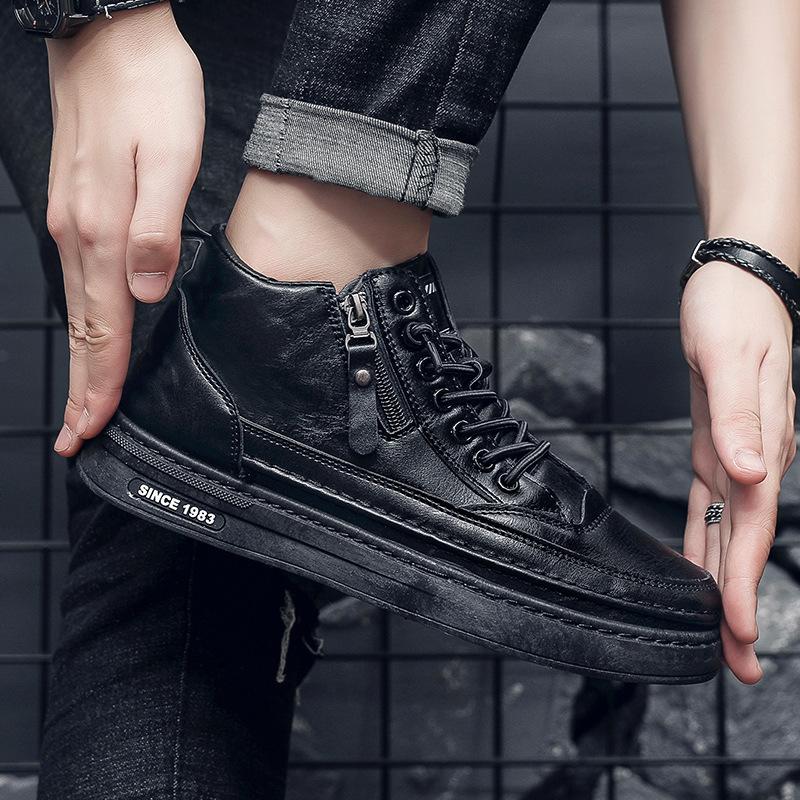 2025 Autumn and Winter New High-top Business Casual Leather Men's Shoes Zipper Martin Boots Trendy Short Boots Men's Board Shoes
