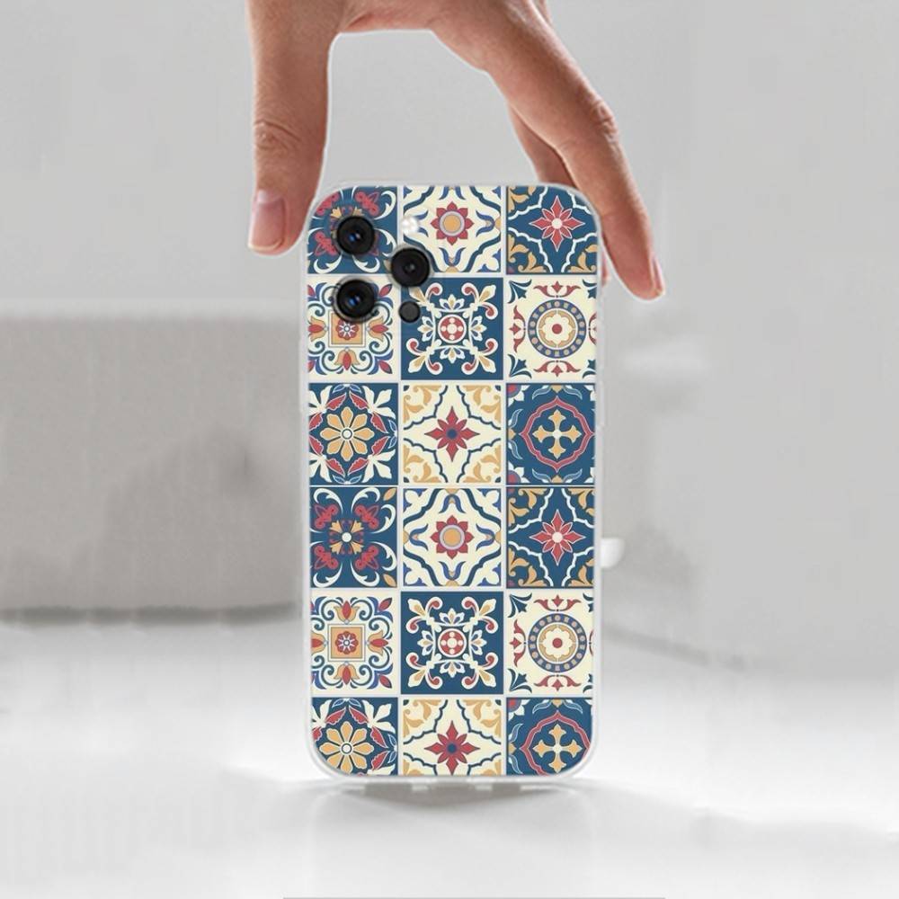 M-Moroccan Tile For iPhone 12,Mini,16,X,17,Plus,11,Max,13,XR,15,Pro,14,SE,XS,Transparent Soft Cover Case