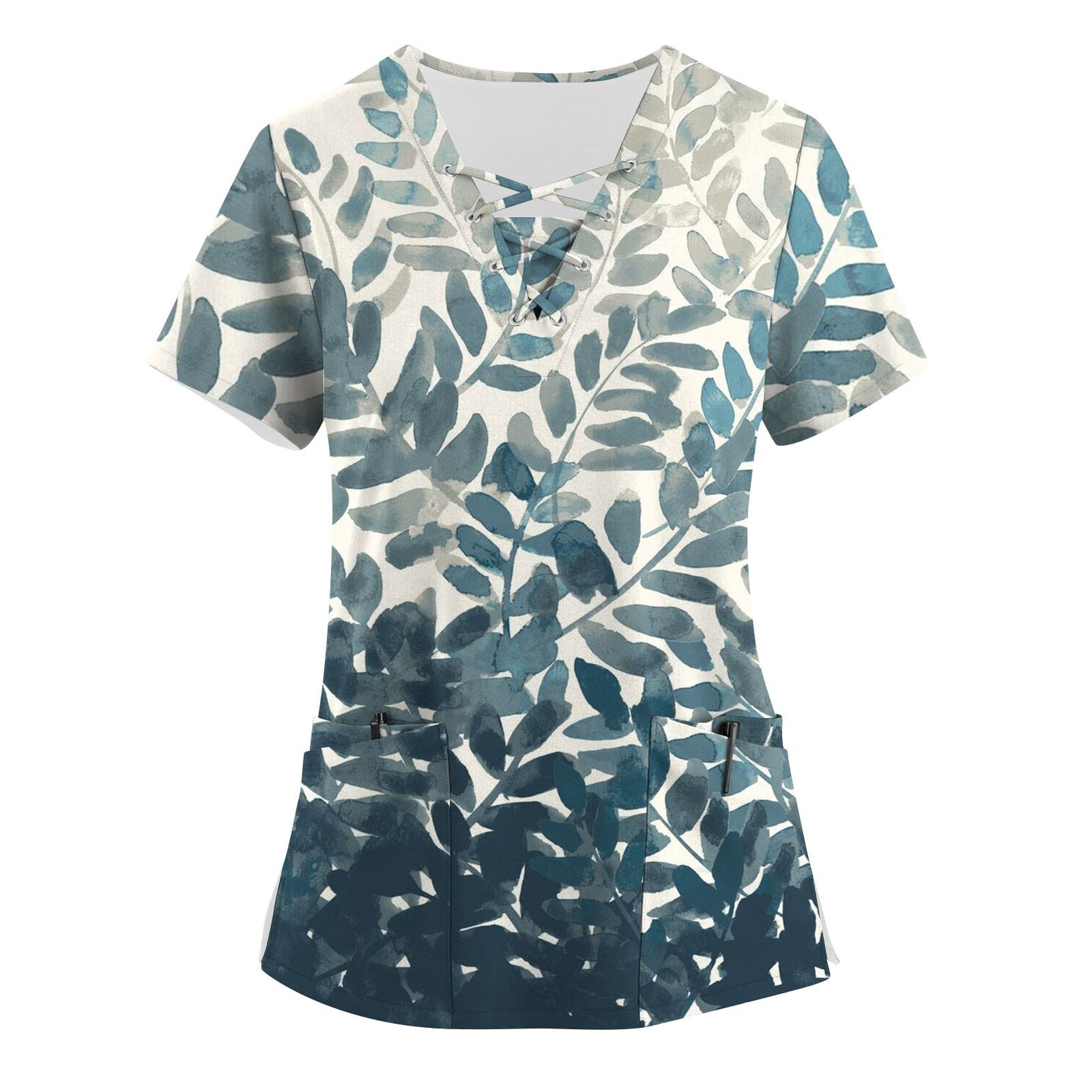 Женские топы с короткими рукавами и v-образным вырезом с принтом — фото 6