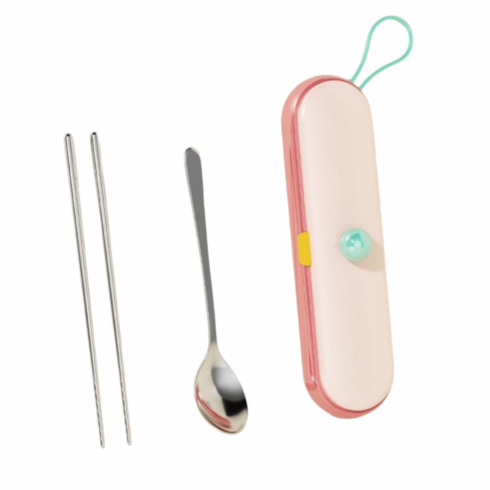 Dopamine Portable Tableware Set Cartoon Pattern Flatware Set  School Supplies 2 Pcs/Set Pink 1