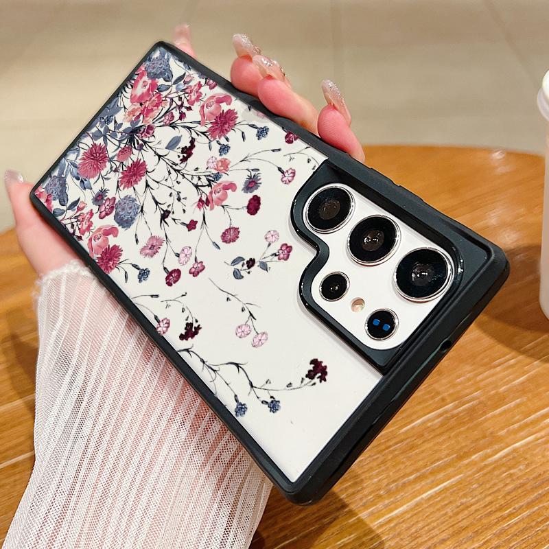 

Модный акриловый чехол с цветочным принтом и бабочками для Samsung S24 Ultra S23 Plus A55 A54 A35 A34 A15, противоударный защитный чехол для объектива с мягким краем Samsung S24