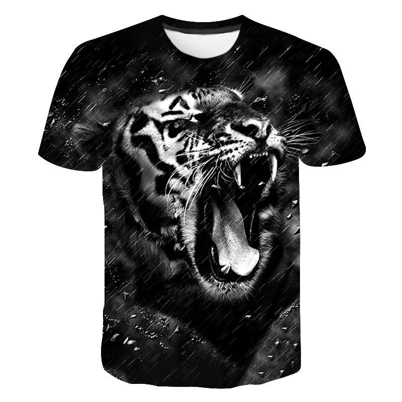 Summer New Men's 3D Short Sleeved T-shirt Animal Tiger Head T-shirt