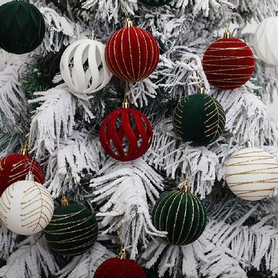 6/12pcs Velvet Christmas Tree Hanging Balls 6cm Flocked Ball Set Break-Resistant Ornaments for Home Holiday Wedding Party Decor