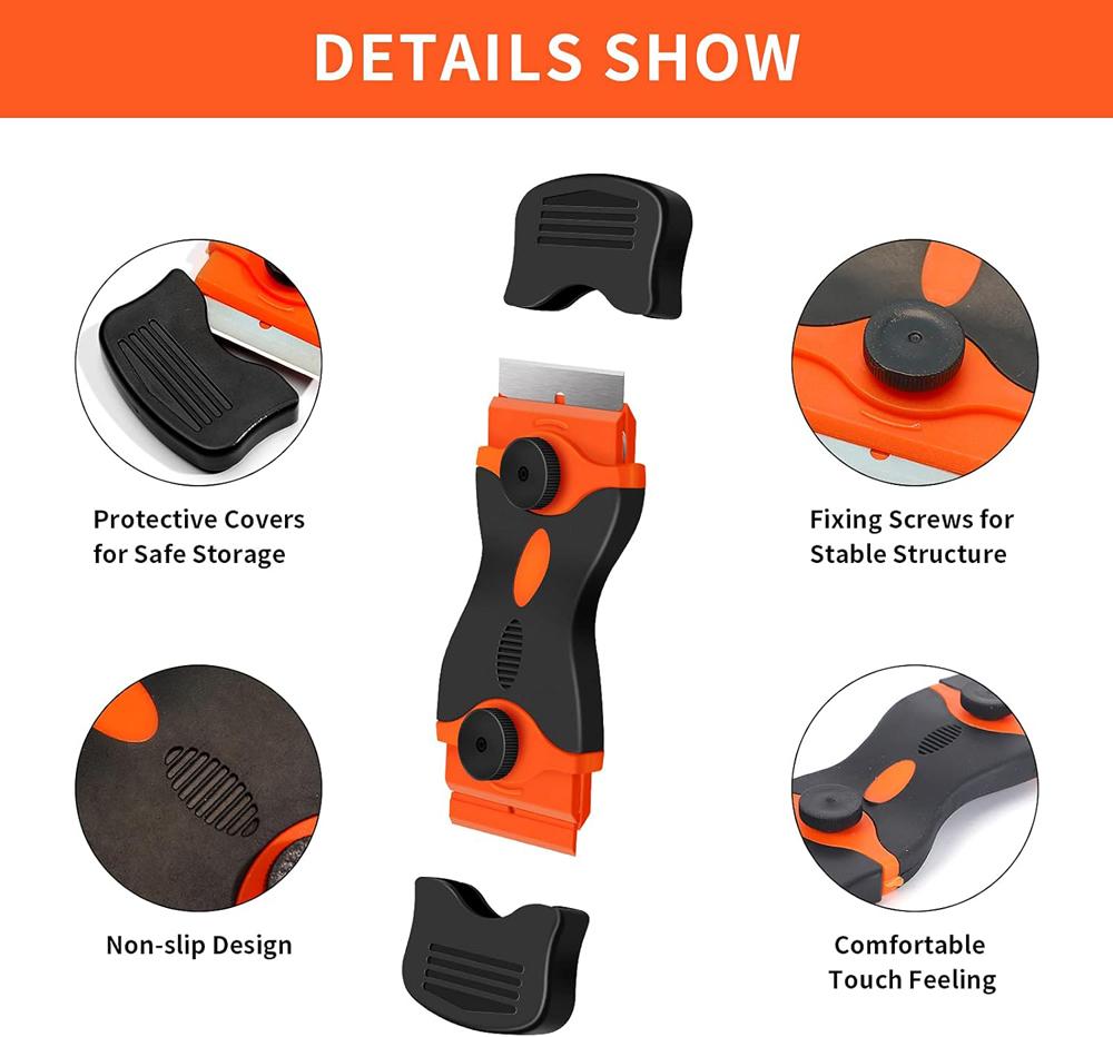 Plastic & Metal Razor Blade Scraper, Window Glass Cleaner, Vinyl Film & Adhesive Remover Tool for Car Home Clean Scraper Tool