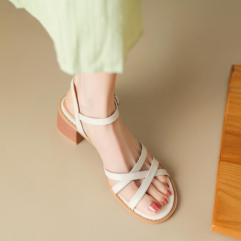 Fashion 2024 Summer Woman Sandals Genuine Leather Shoes for Women Chunky Heel Open Toe High Heel Shoes Sandals