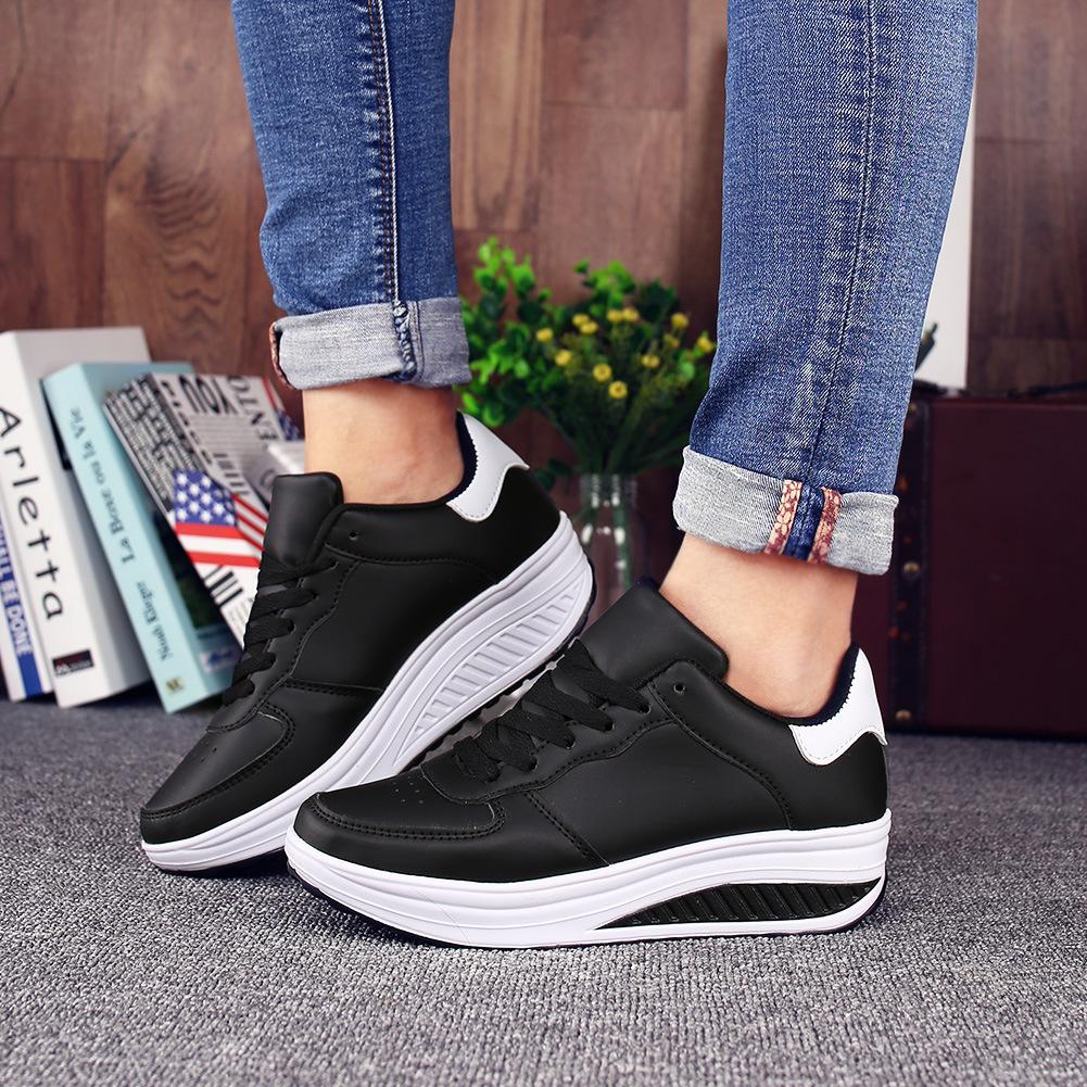 Plus Size Shoes for Women 35-42 Autumn Spring 2026 Women Round Toe Lace Up Platform Wedges Non-slip Flats Casual Sneakers