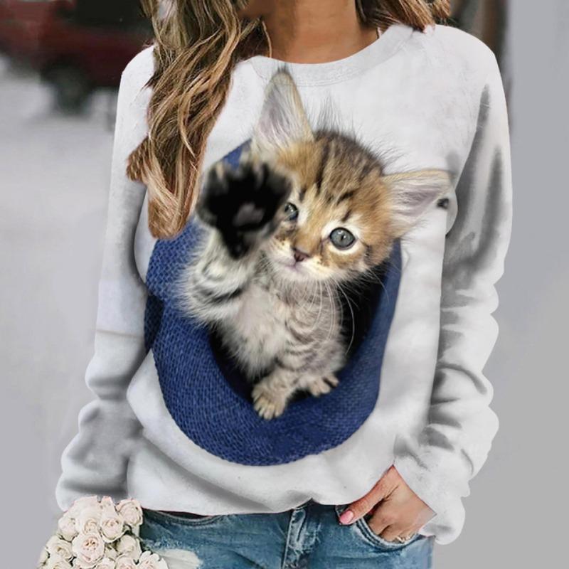 Модные милые кошачьи толстовки с принтом животных 3D толстовки женские повседневные с длинным рукавом Y2k толстовка с капюшоном свободные пуловеры топы женская одежда 8XL 1200₽