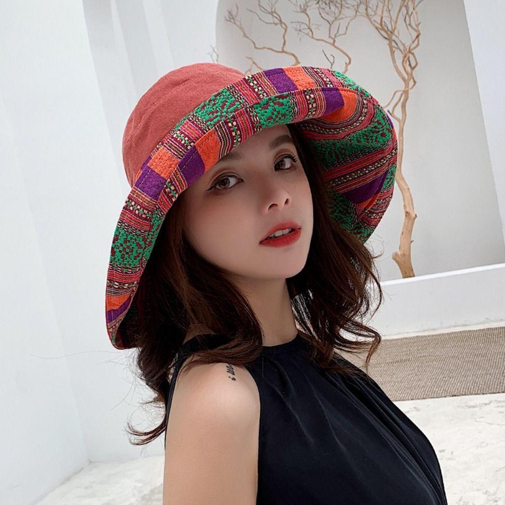 Travel Out Door Summer Retro Sun Protection National Wide Brim Beach Sun Hat Womens Sun Hat
