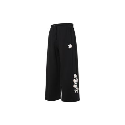 Logo Print Knit Wide Leg Cropped Pants Women Bottoms Black 532046-01