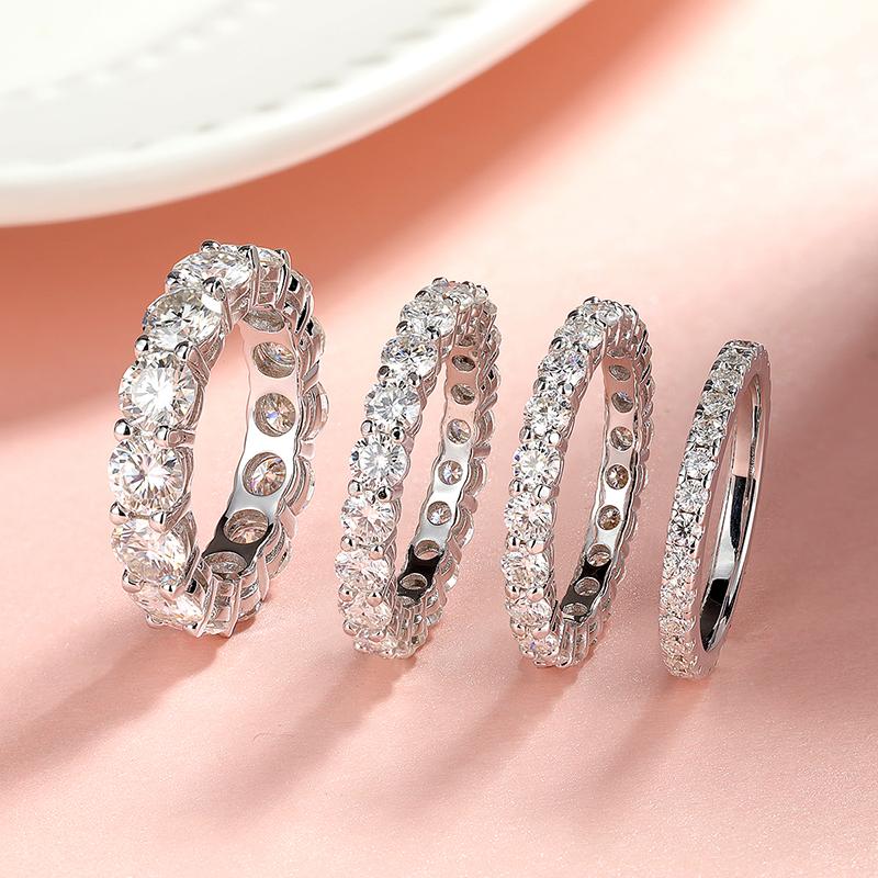 Smyoue 2-5mm Full Moissanite Ring for Women Sparkling Wedding Eternity Bands 100% S925 Silver Jewelry Classic Ring